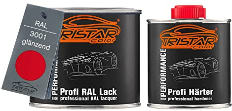 TRISTARcolor RAL 3001 Signalrot glänzend Lack Dose + Härter 0,75 L | 2K-Set aus Lack + Härter, schnelltrocknend