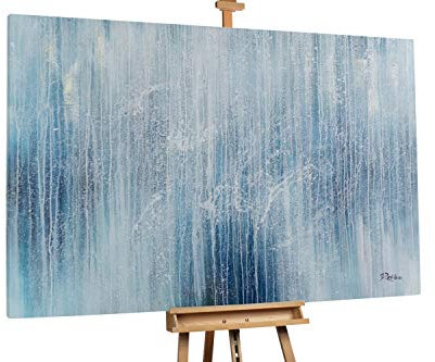 KunstLoft® XXL Gemälde 'Flowing Curtain' 200x100cm | original handgemalte Bilder | Gischt Abstrakt Grau Blau | Leinwand-Bild Ölgemälde einteilig groß | Modernes Kunst Ölbild