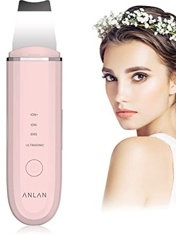 Ultraschallpeelinggerät ANLAN Skin Scrubber, Ultraschall-Peeling Porenreiniger Akne-Entferner Ionen Hautreiniger für Gesichtsreinigung Gesichtspflege (Rosa)