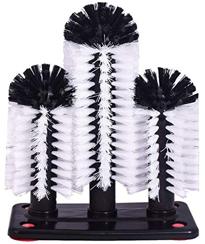 Water Bottle Cleaning Brush Glass Cup Washer with Suction Base 3 Head Bristle Brush for Beer Cup, Long Leg Cup, Red Wine Glass and More Bar Kitchen Sink Home Tools