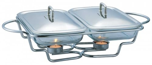 KINGHOFF Speisewärmer mit Glaseinsatz Warmhaltebehälter Kammer Silber (2x1,5L)