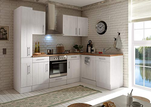 respekta Küchenzeile Anton BERPL250LHWC Premium Landhaus Küchenblock 250 cm Breite mit Elektrogeräten