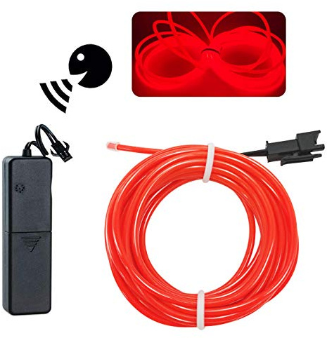 EL-Draht, Sounds Control/Constant Light/Flash 2,7 m Neon Lights Neon Draht Glow Stroboskoping Elektrolumineszenzdraht mit batteriebetrieben für Partys, Halloween, DIY Dekoration (Rot)