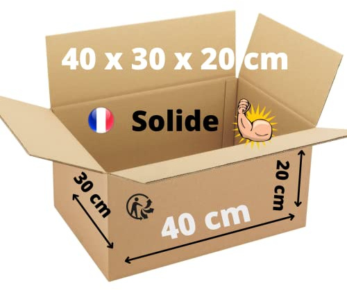 1Emballages | Lot Cartons d'Expédition ou Déménagement 40X30X20 cm Double Cannelure Renforcée (10)
