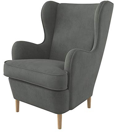 Furninero - Ohrensessel, Flügelstuhl, Flügel Sessel, gerundete Beine, Majestic Velvet Grey Stoff (Fleckenresistent/Licht zu reinigende), Grau