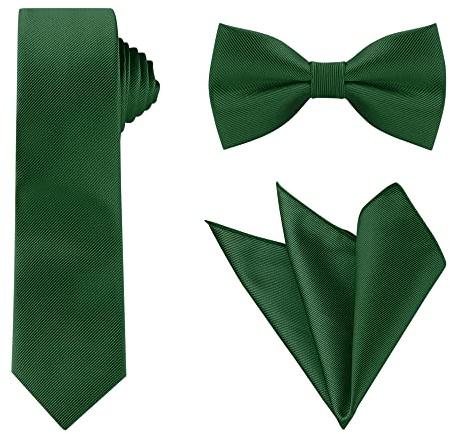 Allegra K Krawatten-Set für Herren, Satin, Krawatte, Fliege, Einstecktuch, einfarbig, für Hochzeit, Business, dunkelgrün, Einheitsgröße