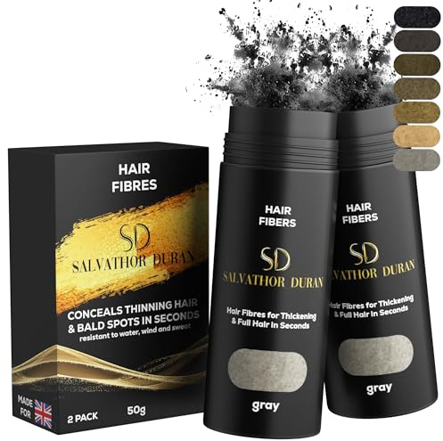 Salvathor Duran Streuhaar – 2er-Pack (2 x 25 g) – Haarfasern für sofortige Haarverdichtung – Keratin Microfaser – Hair Fiber Spray (Grau)