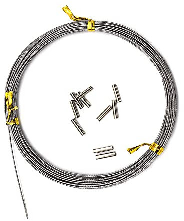 Edelstahldrahtvorfach, 2,3 kg - 127 kg, 7 Stränge, Nylonbeschichtet, 10 m, Angelvorfach mit 10 Quetschhülsen, Silber, 22,7 kg