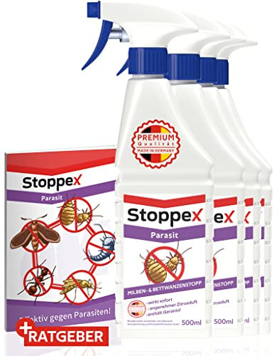 Stoppex Parasit Milben- & Bettwanzenspray – Effektive Soforthilfe gegen Milben & Bettwanzen - Ideal für Matratzen, Sofas, Polster & Teppiche
