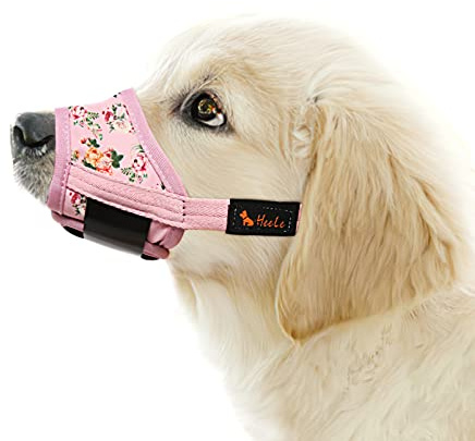 HEELE Hund Munkorg Mesh Andas, Fint Mönster, Munkorgar för Hund med Justerbar Loop för Sma Hundar, Rosa Blomma, XS