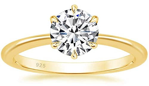 Zakk Damen Solitärringe Silber 925 Zirkonia Verlobungsringe Trauringe Eheringe Antragsring Hochzeitsringe (Gelbgold,49 (15.6))