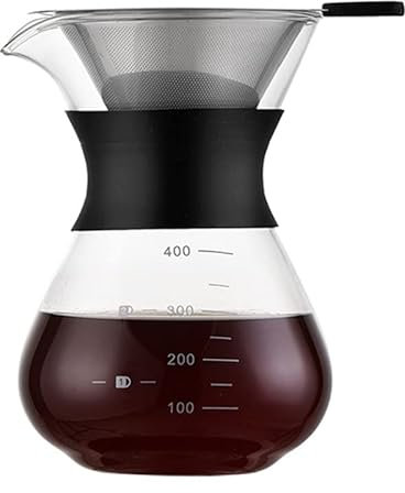 Set di caffettiera con filtro antigoccia riutilizzabile in acciaio inossidabile, elegante caffettiera in vetro e filtro permanente in acciaio inox, 400 ml (vetro vaso+filtro)