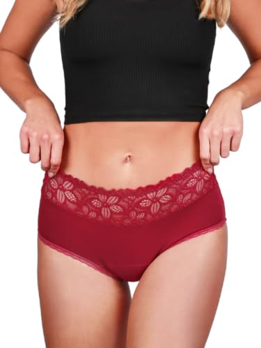 Deluxe Organic, Periodenunterschwäche Damen, Periodenslips, Periodenslip | Ersetzt bis zu 2,5 Tamponwechsel, leichte bis mittelstarke Tage, mit Spitze, Bio-Baumwolle, PFAS-frei, Periodenunterwäsche