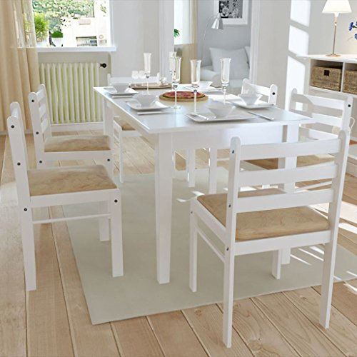 Tidyard 6 x Holzstühle Esszimmerstühle aus Gummibaum-Holz | Sitzgruppe für Esszimmer Küche Wohnzimmer | Weiss Viereckig 44 x 45 x 81 cm (B x T x H)