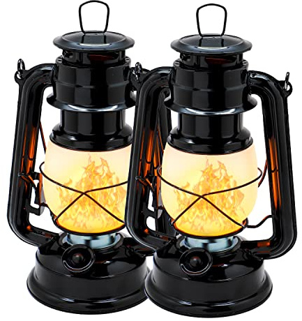 YAKii Flameffekt vintage stil 17-LED metall oljelampa, stormlykta, energibesparande paket med 2 (svart)