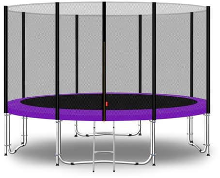 Baunsal® Trampolin Outdoor Ø 366 cm (EXD) lila als Komplettset mit Federabdeckung, Sprungmatte, Netz und Leiter - Gartentrampolin Spielzeug für Kinder