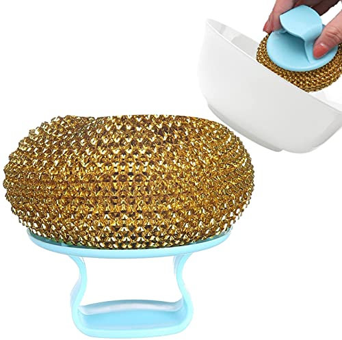 Pratvider Stainless Steel Scouring Pad with Handle, Wire Cleaning Ball Utensil Scrubber, Kitchen Cleaning Tool for Pots, Pans, Ovens, Oven Racks, Sinks, Baking Trays, Grills