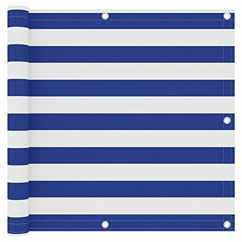 LAPOOH Balkon-Sichtschutz, Balkonsichtschutz, Windschutz Balkon, Windschutz Terrasse, Balkonverkleidung, Sichtschutz Garten, Weiß und Blau 90x500 cm Oxford-Gewebe
