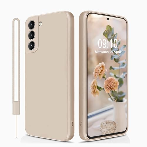 MSKJ Samsung Galaxy S21 Hülle Silikon(6.2 Zoll), (mit Lanyard) Ultra-dünne Ganzkörper-Handyhülle Case Kameraschutz Kompatibel mit Samsung Galaxy S21 （Beige）