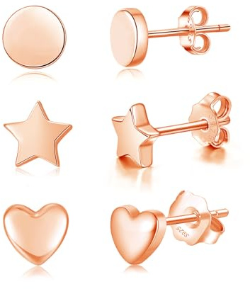 Bewenda Ohrringe Silber 925 Stecker Set, 3 Paare 925 Sterling Silber Ohrstecker Set für Damen Mädchen, Rund Stern Herz Ohrstecker Ohrringe Set, 5mm Klein Schlafen Knorpel Ohrstecker mit Geschenk Box