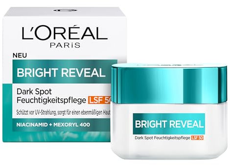 L'Oréal Paris Feuchtigkeitspflege mit LSF 50 - Reduziert Pigmentflecken, beugt Hautalterung vor, spendet Feuchtigkeit, Bright Reveal Dark Spot Pflege, 50 m
