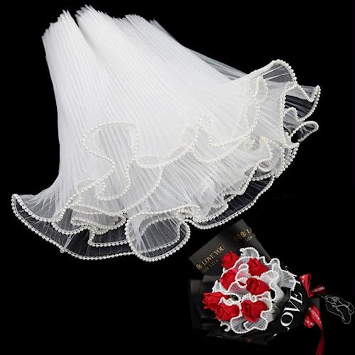 Geschenkpapier für Blumenladen, Blumenstrauß, weißes Perlengarn, Blumenverpackungspapier, koreanischer Blumenstrauß, Netzgarn, Faltenwellen, Papier, 28 cm x 4 m, Weiß, 2 Stück