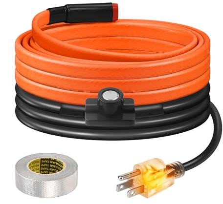 6FT Heat Tape for Water Pipes Freeze Protection IP65 Waterproof 8W/FT 110V BDDFOTO Water Pipe Heat Cable With Thermostat Self-Regulating Pipe Heater for House Garden/RV Camper