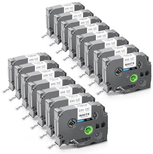 UniPlus 15x Kompatibel Tze-231 für Brother P-touch Bänder 12mm TZe231 Tz231 Tzc231 Laminated Schriftband Schwarz auf Weiß für P-Touch PT-H100lb PT-H105 PT-D210 PT-E110 PT-H100r PT-H108 PT-1010 PT-1000
