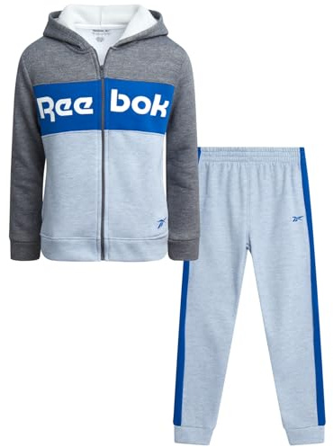 Reebok Boys Sweatsuit Set - 2 Piece Athletic Fleece Joggers Set with Zip Up Hoodie Sweatshirt and Active Boys Sweatpants, Size 10, Light Grey Heather