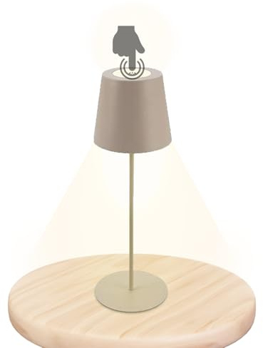 Trango Beige LED Tischlampe IP44 Spritzwassergeschützt 2017-03C kabellos & Touch stufenlos dimmbar 3 Watt 2700K warmweiß Schlafzimmer Garten Restaurant Bar Terrasse Camping Tischleuchte Akku aufladbar