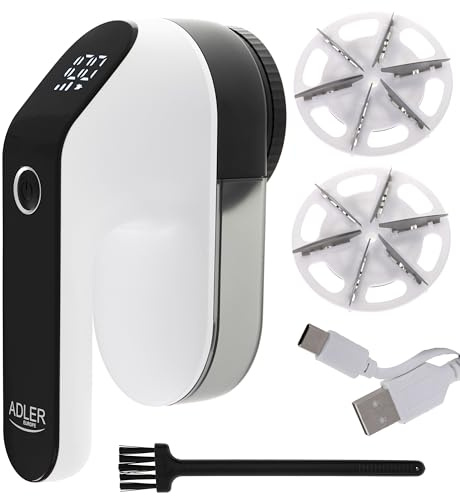 Adler Europe Fusselrasierer Elektrisch | Fuselrasier Elektrisch mit 3 Geschwindigkeiten (6500-8500 U/min) | Lint Remover mit LED-Anzeige | Wiederaufladbar via USB | Große Schneidfläche (6,5 cm)