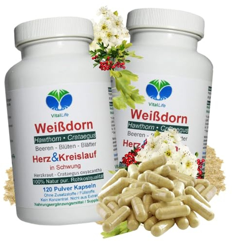 WEISSDORN Weißdorn HERZ-KREISLAUF 240 Kapseln 2x120 HERZKRAUT NATUR pur Weißdornbeeren & Weißdornblätter & Weißdornblüten. OHNE ZUSATZSTOFFE. 27100-2