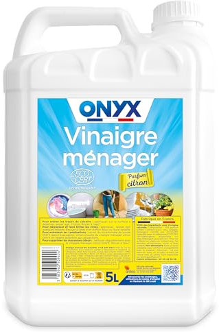 Onyx - Vinaigre ménager Parfum Citron - Nettoyant, Détartrant Multi-Surfaces et Multi-Usages - Nettoie et Fait Briller- Ecocert - 100% d'Ingrédients d'Origine Naturelle - Fabrication Française - 5L