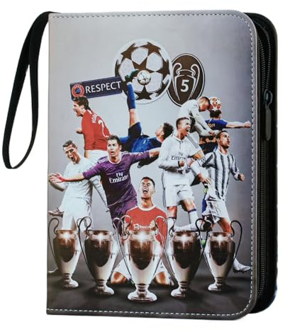 Oirigaga Fußball Karten Sammelalbum, Fussball Sammelkarten Album 4 Taschen 50 Seiten, 400 Karten Sammelmappe Sammelheft Sammelbuch, Wasserfest PU-Leder Heft Ordner Mappe mit Reißverschluss Tragegriff