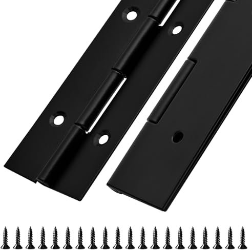 2Pack Heavy Duty Piano Hinge 18 Inch Stainless Steel Piano Hinge Black Continuous Hinge with Hole for Cabinets Boat Marine Door Box French Window Woodworking, 0.047 Leaf Thickness, 1.5'' Open Width