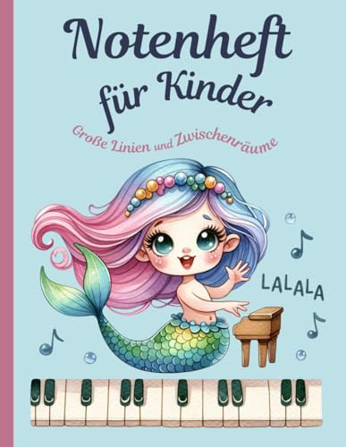 Notenheft für Kinder mit großen Linien und Zwischenräumen: Blanko Musikheft A4, 80 Seiten Notenpapier mit 6 Systemen pro Seite für den Unterricht für Anfänger