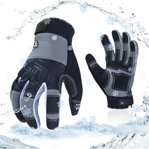 Vgo... 1Paar 0℃/32°F Winter Kunstleder Arbeitshandschuhe, Kaltes Wetter Wasserdicht Sicherheit Arbeitshandschuhe, Kühllager oder Gefrierschrank verwenden, w/3M Thinsulate Lining(SL7716FLWP)