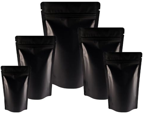 25 sacchetti sigillabili opachi richiudibili con cerniera, sacchetti sigillabili opachi, riutilizzabili, in Mylar per la conservazione degli alimenti (nero opaco, 11 x 17 cm)