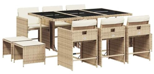 vidaXL Matgrupp för trädgården med dynor 11 delar beige konstrotting, uteplatsmöbler, matbord och stolar, trädgårdsbord med stolar, trädgårdsmöbler