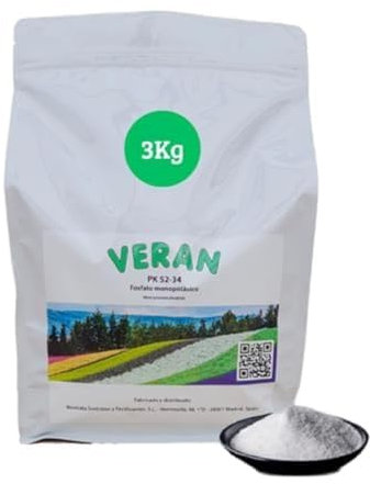 VERAN | Fertilizante de Fosforo y Potasio para Flores, Citricos y Huerto 3Kg | PK 52-34 | Estimula el Crecimiento y el Florecimiento Hidrosoluble | Fertilizante con Fosforo y Potasio
