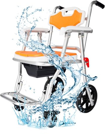 Sedia da Doccia Pieghevole Sedia a rotelle da Toilette per Doccia con 2 Ruote bloccabili, Sedia da Toilette per WC per Adulti in Lega di Alluminio per Bagno sul Comodino