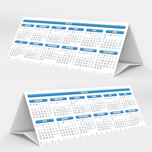 2025 & 2026 Year to View Desk Calendar Planner, Stand-Up Tent Card, 2 Year Calendar, Laminated (2025-2026 Blue Desk Calender)
