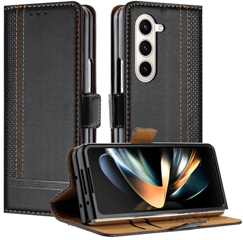 Mo-Beauty for Samsung Galaxy Z Fold 6 Case, Leather Flip Wallet Cover Compatible with Samsung Z Fold 6 with [Card Slots] [Kickstand] [Magnetic] (Black)