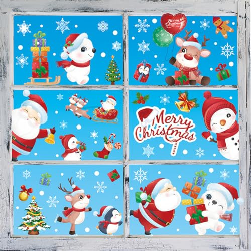 HUZNA 9 Feuilles NoëL Autocollants Fenetre Réutilisables, Stickers Noël Fenetre PVC, Décoration Noel Intérieur, pour DIY Décor Fenêtre de Noël, Vitrines, Façades en Verre