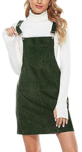 Latzkleid Damen Cord A-Linie Minikleid Verstellbares Button Down Trägerkleid Herbst Winter Latzkleid mit Taschen Elegant Einfarbige Teenager Mädchen Winterkleider Locker Freizeitkleid