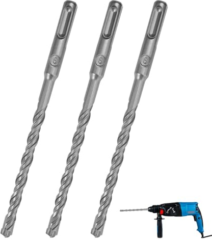 Broca SDS de 6 mm x 160 mm, broca para piedra de 6 mm, broca de hormigón de 6 mm con 4 filos de carburo, punta larga, ideal para perforar piedra, hormigón, paquete de 3
