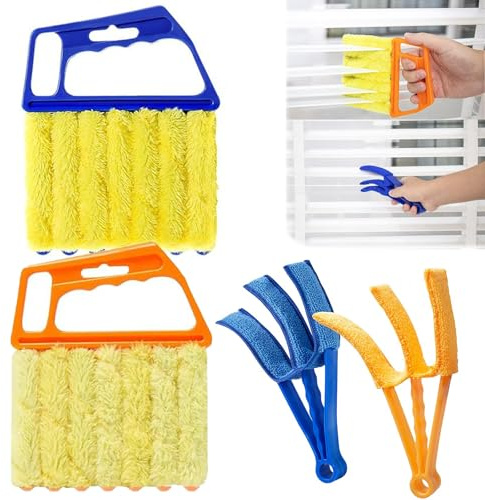 4-Piece Blind Cleaner Set With 2 Seven-Finger Duster Brushes & 2 Shutter Brushes for Windows & Air Conditioner - Dust and Dirt Removal