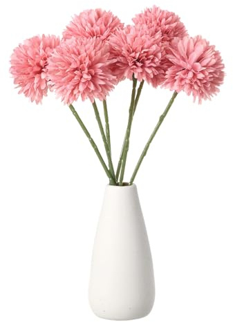 sourcing map 6pcs Artificial Chrysanthemum Ball Flowers Faux Chrysanthemum Flowers Bouquet Silk Fake Mum Flower for Home Garden Wedding Party Decoration, Dark Pink