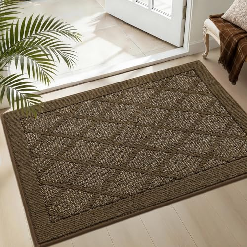 COSY HOMEER Non-Slip Door Mat 24x36, Entryway Rugs Low Profile Absorbent Dirt Trapper Doormat for Front Entrance, Washable Polypropylene Entry Mat (Dark Brown)