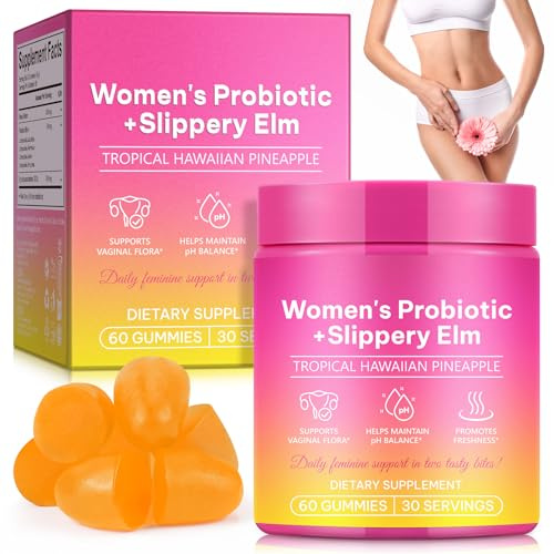 Probiotika Frauen Intimflora Gummibärchen mit Rotulme, Kulturen Komplex für Frauen Intimflora, für pH-Wert, Darmgesundheit und Immunsystem, 60 Gummibärchen Ananasgeschmack